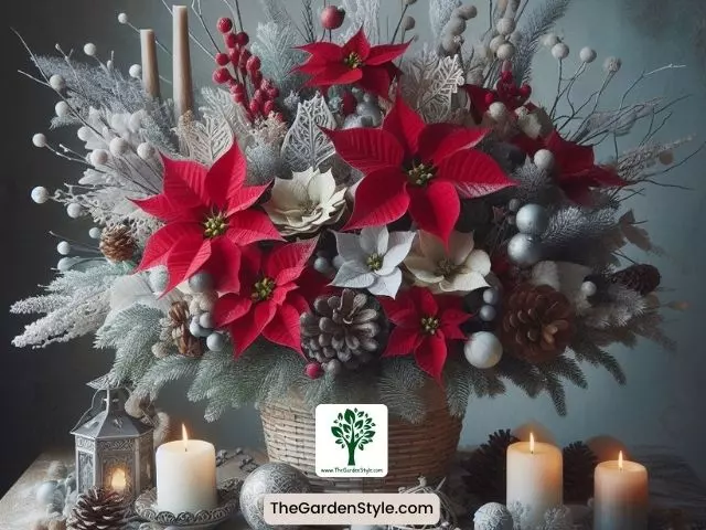 winter flower arrangements with poinsettias