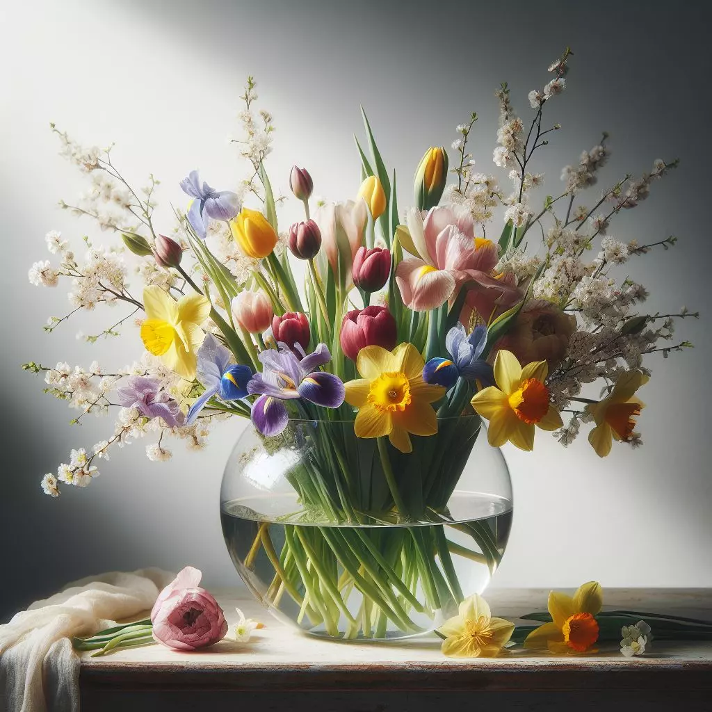 fishbowl with tulips 