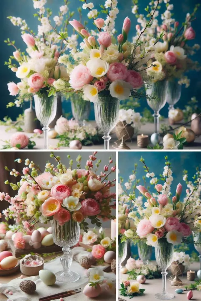 elegant flower arrangement in champagne flutes